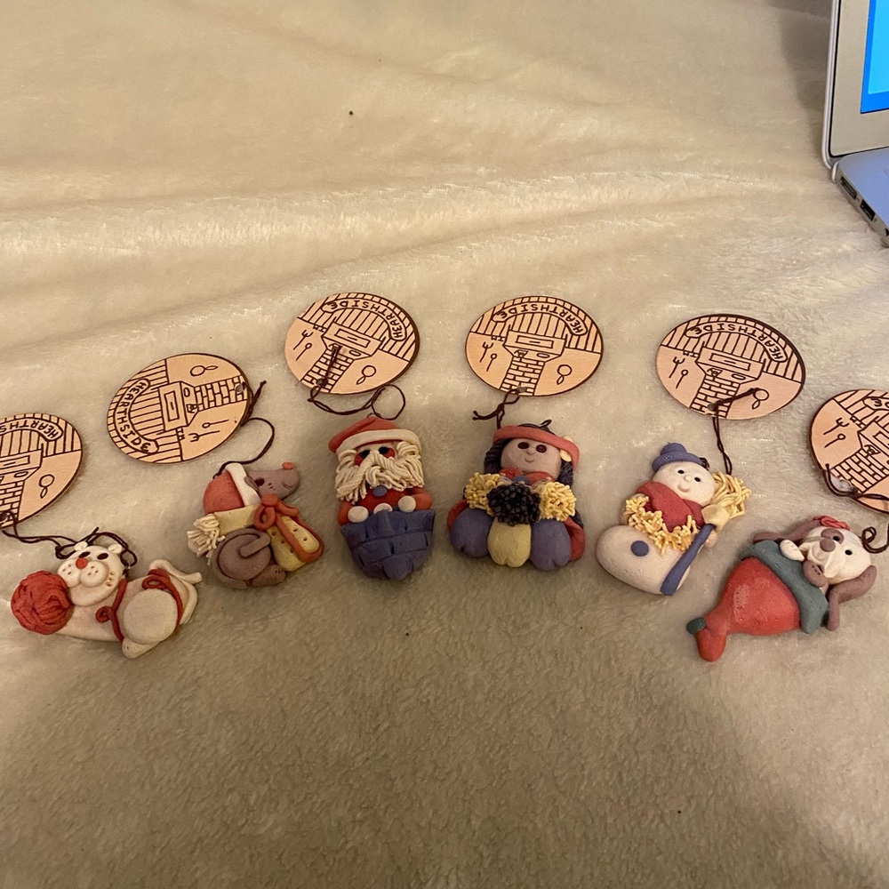 Rare Vintage ( set of 6) Hand Crafted Salt Dough Pair Ornaments- Hearthside
